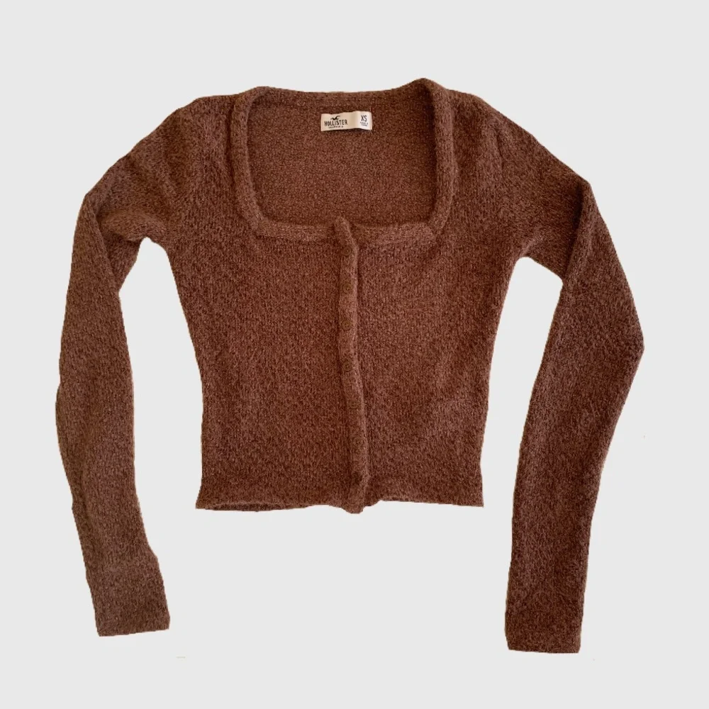 Hollister Brown Cozy Fuzzy Square Neck Cropped Cardigan Size XS - Picture 4 of 4